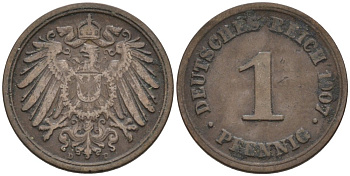 Германия 1 пфенниг 1907 D KM 10, J. 10 медь 4567-1252