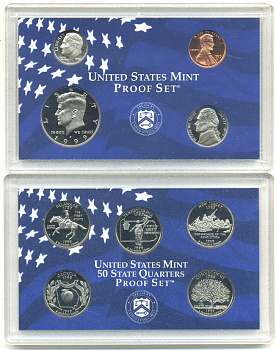 США ГОДОВОЙ НАБОР ИЗ 9 МОНЕТ 1999 S, В ОРИГИНАЛЬНОЙ ПЛАСТИКОВОЙ УПАКОВКЕ, С СЕРТИФИКАТОМ, 5 МОНЕТ КВОТЕРЫ PROOF 3-6-2-37
