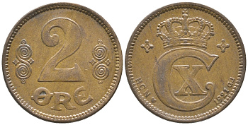 ДАНИЯ 2 ЭРЕ 1921 N ; GJ, КРИСТИАН X (1912-1947) KM 813.2 бронза 34-515