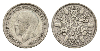 Великобритания 6 пенсов 1935 Георг V (1910-1936) KM 832, Spink 4041 серебро 100-916