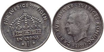 Швеция 1 крона 2003 Карл XVI Густав (1973- ) KM 894 медно-никель 3999-1315