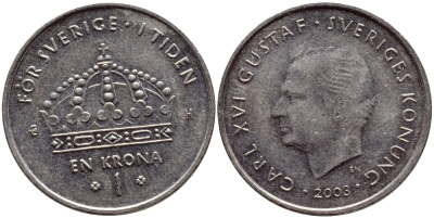 Швеция 1 крона 2003 Карл XVI Густав (1973- ) KM 894 медно-никель 3999-1315