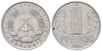 ГДР 1 пфенниг 1961 A KM 8.1 алюминий 206-838