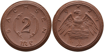Саксония 2 марки 1921 J. N 56 фарфор 1094-2-24
