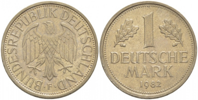 ФРГ 1 МАРКА 1982 F KM 110 J 385 медно-никель 3996-743