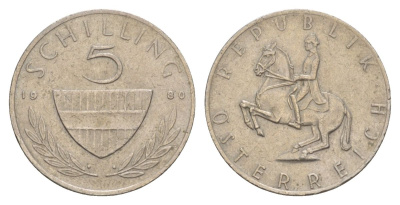 Австрия 5 шиллингов 1980 KM 2889a медно-никель 4633-943