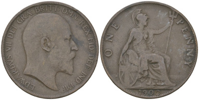Великобритания 1 пенни 1902 Эдуард VII (1901-1910) KM 794.2, Spink 3990 бронза 3460-1026