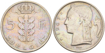Бельгия 5 франков 1967 Belgie, Бодуэн I (1951-1993) KM 135.1 медно-никель 68-645