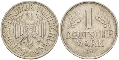 ФРГ 1 МАРКА 1961 J KM 110, J. 385 медно-никель 4551-1244