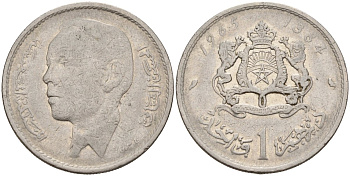 Марокко 1 дирхем 1965 АН 1384, Аль Хассан II (1962-1999) KM 56 никель 4141-126