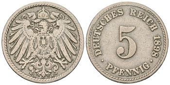 Германия 5 пфеннигов 1898 A KM 11, J. 12 медно-никель 3955-1251
