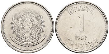 Бразилия 1 крузадо 1987 KM 605 нержавеющая сталь UNC 87-526