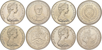 Остров Мэн полный набор из 4 монет (1 крона) 1981 приз герцога Эдинбургского KM 73, 74, 75 и 76 медно-никель BU 74-931-934