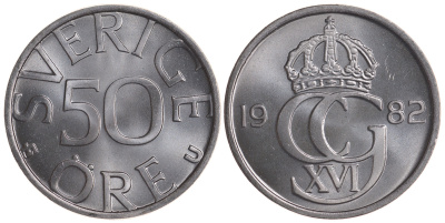Швеция 50 эре 1982 U Карл XVI Густав (1973- ) KM 855 медно-никель UNC 4364-1744