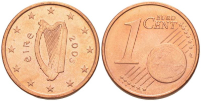 ИРЛАНДИЯ 1 ЕВРОЦЕНТ 2005 KM 32 сталь плакированная медью UNC 214-239