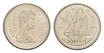 Канада 10 центов 1984 Елизавета II (1952-2022), парусник KM 77 никель 4630-834