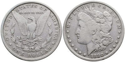США 1 доллар 1880 Морган доллар KM 110 серебро 272-123