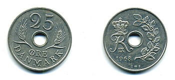 Дания 25 эре 1968 С;S, Фредерик IX (1947-1972) KM 855.1 медно-никель 25-456