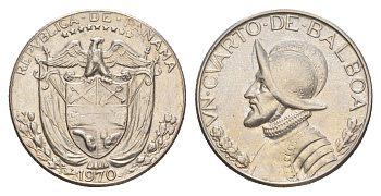 Панама 1/4 бальбоа (25 сентесимо) 1970 KM 11.2a медь плакированная медно-никелем aUNC 4642-643