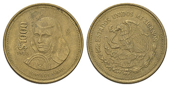 Мексика 1000 песо 1988 Мо, Хуана де Асбахе KM 536 алюминиевая бронза 3333-113
