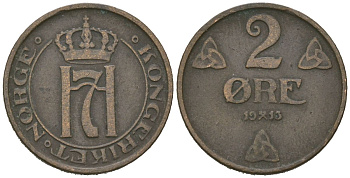 Норвегия 2 эре 1913 Хокон VII (1905-1957) KM 371 бронза 4615-352
