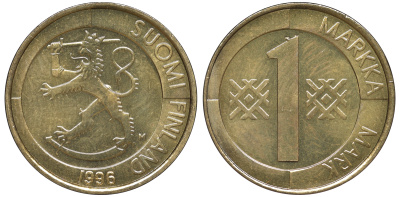 Финляндия 1 марка 1996 M KM 76 алюминиевая бронза UNC 259-511