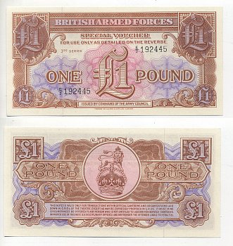 Великобритания, Британские вооруженные силы 1 фунт 1956 серия 3 Pick M29 бумага UNC (пресс) 6287-33-2