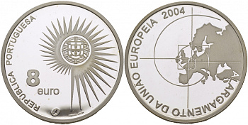 Португалия 8 евро 2004 INCM, расширение Европейского Союза KM 753a серебро PROOF 01-171-14