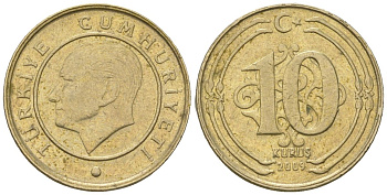 Турция 10 курушей 2009 KM 1241 медь цинк никель 4602-1139