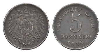 Германия 5 пфеннигов 1920 D KM 19, J. 297 железо 4647-1012