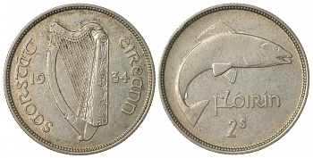 Ирландия 1 флорин 1934 лосось KM 7 серебро 00-804-36
