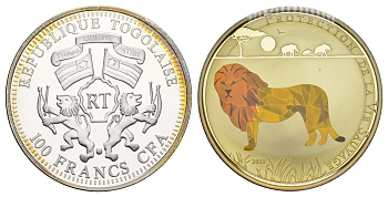 Того 100 франков 2011 Защита дикой природы - Лев KM 62 медно-никель плакированный серебром PROOF 443-1142