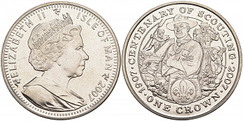 Остров Мэн 1 крона 2007 100 лет движению скаутов KM 1310 медно-никель UNC M8-07