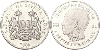 Сьерра-Леоне 1 доллар 2004 Нельсон Мандела KM 297 медно-никель BU 4368-1134