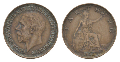 Великобритания 1 фартинг 1930 Георг V (1910-1936) KM 825, Spink 4061 бронза 4643-842