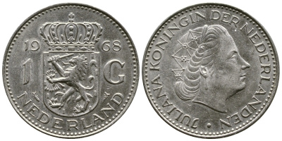 Нидерланды 1 гульден 1968 Юлиана (1948-1980) KM 184a никель 177-952