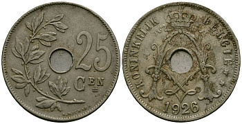 Бельгия 25 сантимов 1926 Belgie KM 69 медно-никель 4165-926