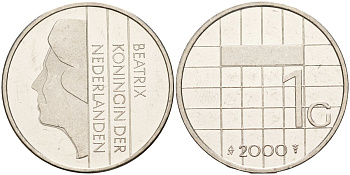 Нидерланды 1 гульден 2000 Беатрикс (1980-2013) KM 205 никель 4143-1221