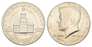 США 1/2 доллара (50 центов) 1976 200 лет независимости, Джон Кеннеди KM 205 медь плакированная медно-никелем aUNC 4545-215