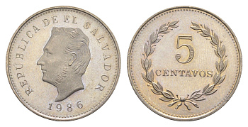 Сальвадор 5 сентаво 1986 KM 149a сталь плакированная никелем UNC 633-741