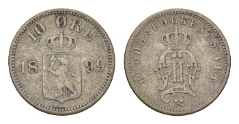 Норвегия 10 эре 1899 Оскар II (1872-1905) KM 350 серебро 4623-522