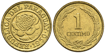Парагвай 1 сентимо 1950  KM 20 алюминиевая бронза  aUNC  220-961