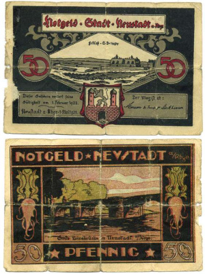 Германия, Нойштадт-ам-Рюбенберге 50 пфеннигов 1922 1 мая 1921 - 1 Февраля 1922, нотгельд, номер 4, земля Нижняя Саксония Grabowski 967.1  бумага  7221-13-2-1