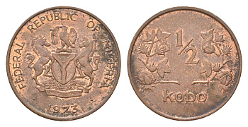 Нигерия 1/2 кобо 1973 KM 7 бронза 4702-763
