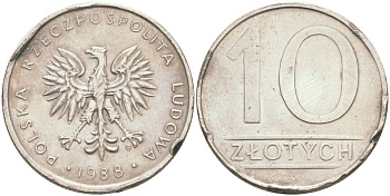 ПОЛЬША 10 ЗЛОТЫХ 1988 MW KM 152.1 медно-никель 4551-1052