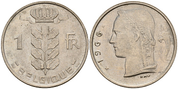 Бельгия 1 франк 1966 Belgique KM 142.1 медно-никель    4161-1243