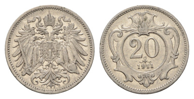 Австрия 20 геллеров 1911 Франц Иосиф I (1848-1916) KM 2803 никель 4627-1225