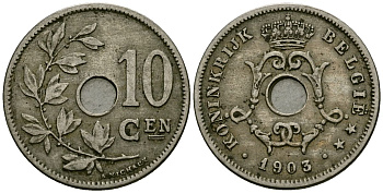 Бельгия 10 сантимов 1903 Belgie KM 49 медно-никель 4172-1111