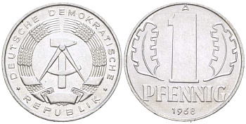 ГДР 1 ПФЕННИГ 1968 А KM 8.1 алюминий 218-1223