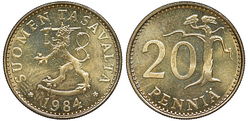 Финляндия 20 пенни 1984 N KM 47 алюминиевая бронза UNC 259-547